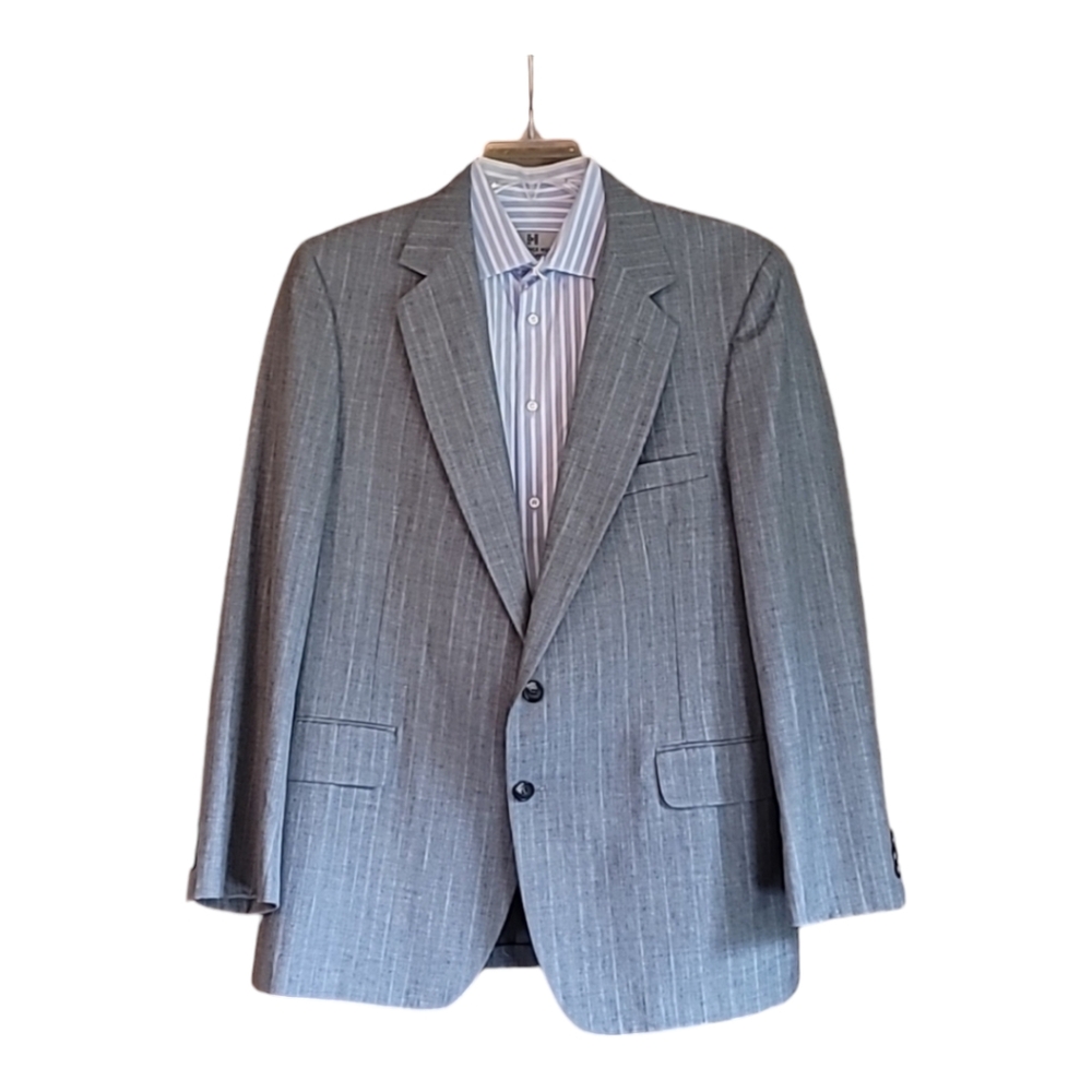 Belk mens suit gray w subtle stripe 42R jacket w flat front pants lightweight